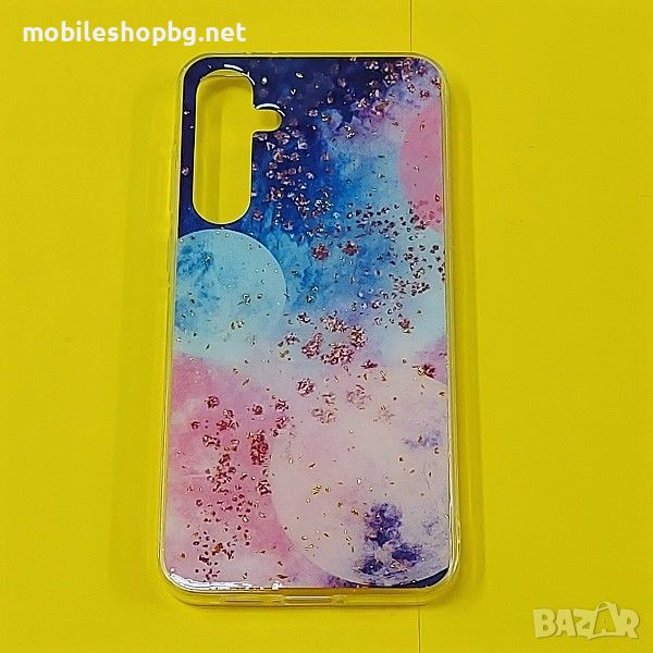 Samsung Galaxy A55 калъф силиконов цветен галактика и златни пръски, снимка 1
