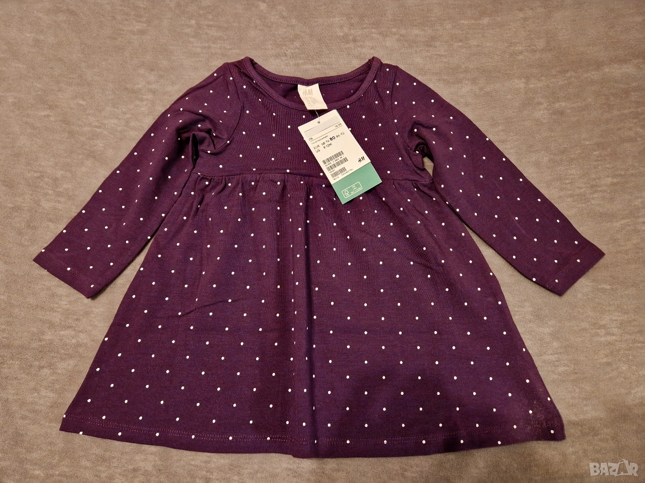 9-12м 80см Рокля, памук, вишнева, на точки, нова, с етикет , снимка 1