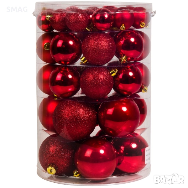 Комплект коледни топки червени 4–8 см 44 бр._1123919, снимка 1