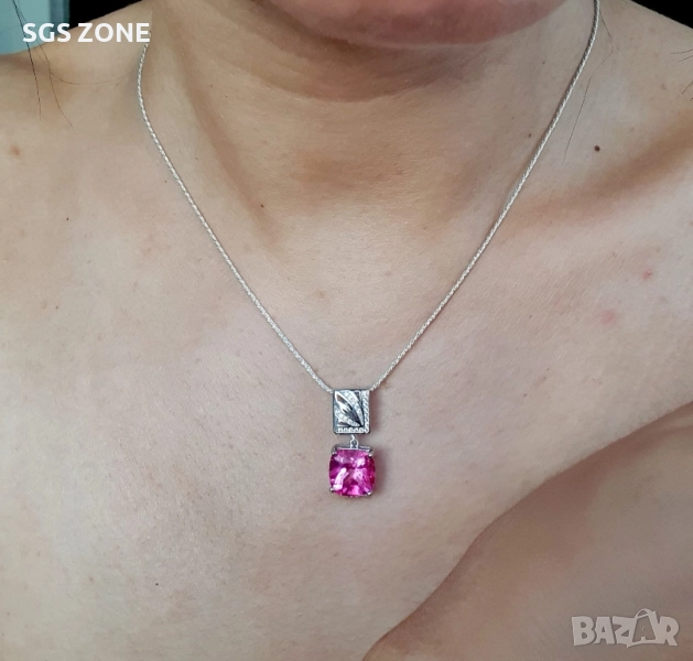 СРЕБЪРЕН ВИСУЛКА С НАТУРАЛЕН РОЗОВ ТОПАЗ ОТ ТАЙЛАНД, снимка 1