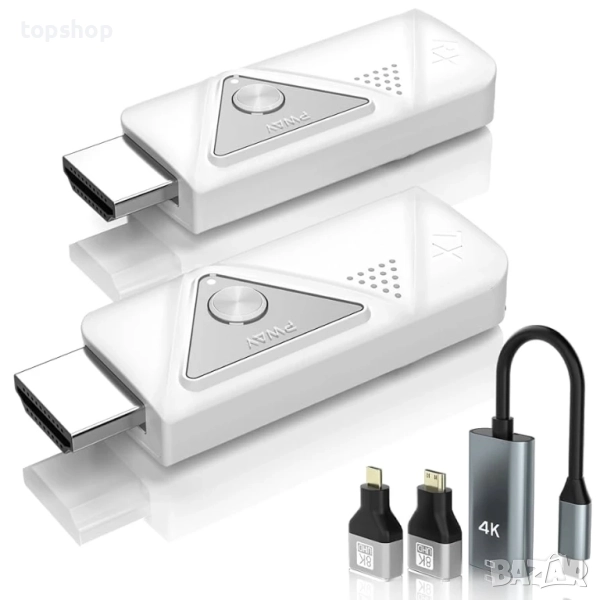 Нов, тестван PWAYTEK Безжичен HDMI предавател и приемник, безжичен HD удължител Plug & Play ..., снимка 1