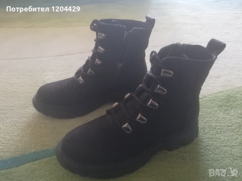 Боти тип кубинки, естествен набук, черни, 37 номер, снимка 1