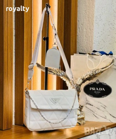 Prad🅰️ Кожена Нова Бяла Дамска Чанта с Портмоне Прад🅰️
