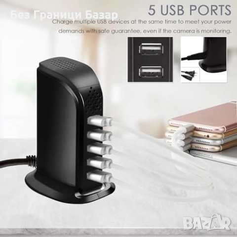 Нов WiFi USB хъб зарядно 5 порта със скрита камера 1080p, детекция, снимка 5 - Други - 53468298