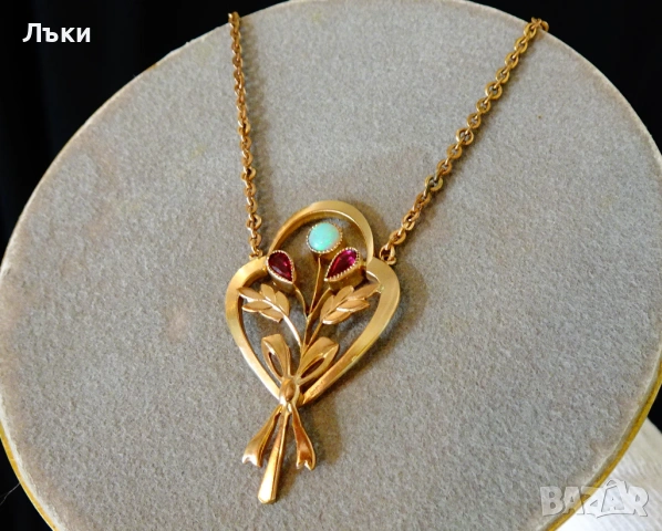 Колие с огнен опал,рубини,14 K позлата,дубле. , снимка 5 - Колиета, медальони, синджири - 53296592