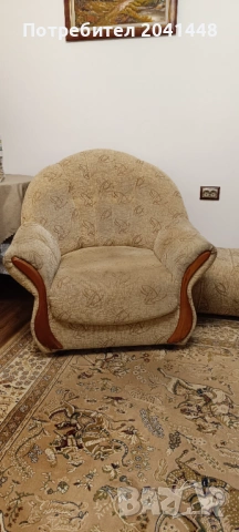 Диван + 2 фотьойла + 2 табуретки, снимка 3 - Дивани и мека мебел - 53818613