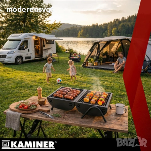 Градинска барбекю скара Kaminer с капак, термометър, 2 решетки, 2 тави, снимка 4 - Други - 54067991