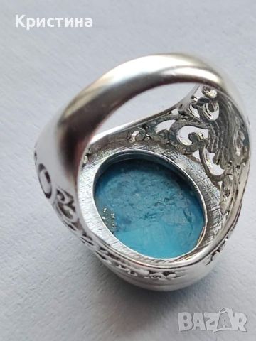 Красив сребърен пръстен с Тюркоаз , снимка 6 - Пръстени - 45113388