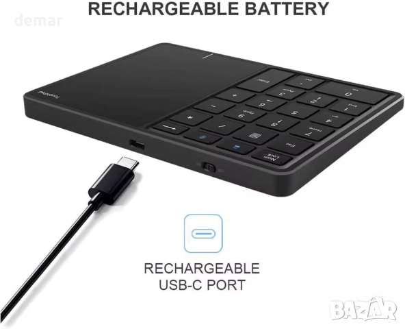 Безжична цифрова клавиатура LICAEVEY, 22 клавиша с тъчпад, Bluetooth, снимка 4 - Клавиатури и мишки - 52076864