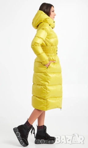 TWINSET НОВО! Дамско Зимно Палто Дълго Пухено Яке Пух Жълто-Зелено M-L, снимка 2 - Якета - 53226484
