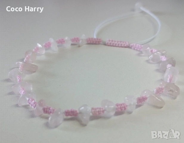 Гривна с розов и бял кварц,ръчно изработена , снимка 3 - Подаръци за жени - 53746735