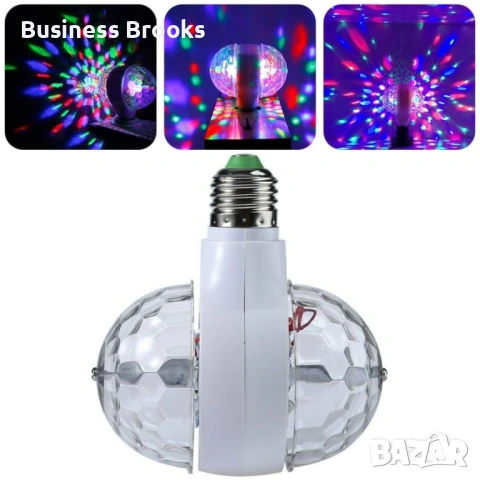 Диско LED лампа, въртяща се крушка - автоматично въртене с кристални топки, снимка 2 - Други - 53238936