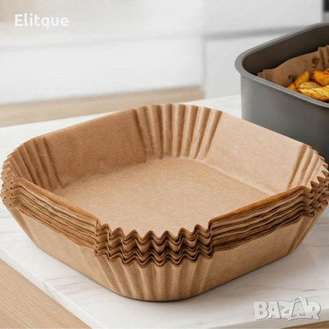 Незалепващи хартиени подложки за Air Fryer 23 x 23 x 4.5 cm – 100 бр. - топлоустойчиви до 240°C, снимка 8 - Други стоки за дома - 54300662