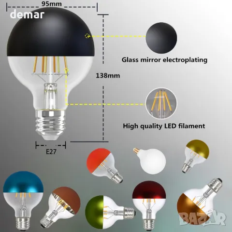 Светодиодна крушка Vanpus E27, 6W, черна полугалванизирана, топло бяло, 2 броя, снимка 2 - Крушки - 48482747