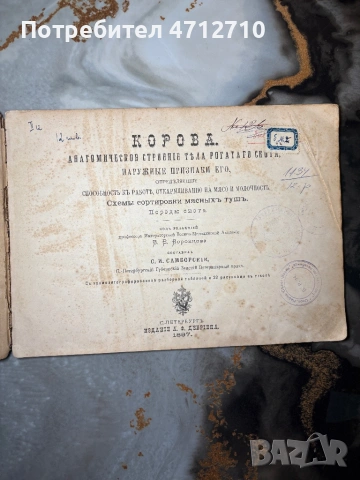 Антикварна руска книга „Корова“ – анатомия на едър рогат добитък (1897 г.), снимка 5 - Антикварни и старинни предмети - 54161446
