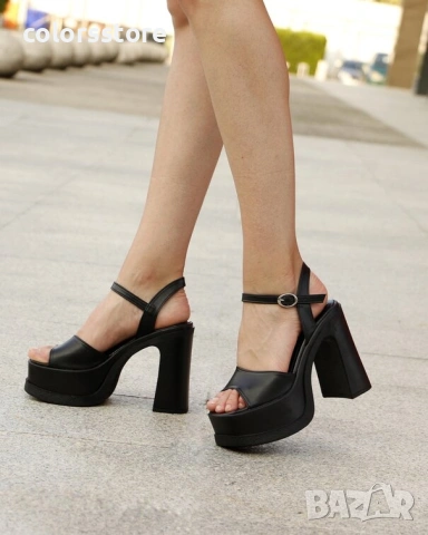 Сандали на ток - черна кожа - GVS10 , снимка 1 - Сандали - 37713380