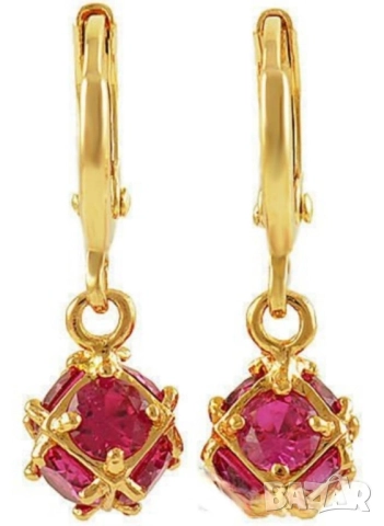 Нежни детски обеци от 9к попълнено злато с висящ цирконий 15 лв., снимка 2 - Обеци - 51777767