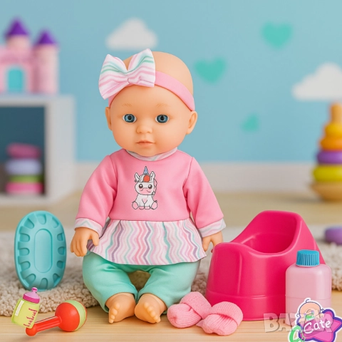 Кукла Сладко бебе - В комплект с шише, гърне и други аксесоари, снимка 3 - Кукли - 52040667