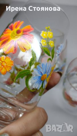 Комплект 6 чаши за вода/ безалкохолни. Декор с пъстри цветенца от всички страни. , снимка 3 - Чаши - 45659086