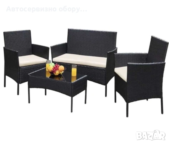 Градински ратанов комплект с възглавници за четирима