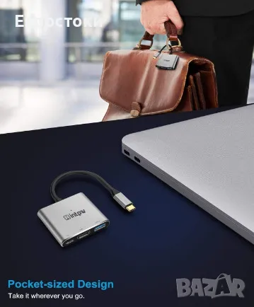 intpw USB C към HDMI адаптер, USB-C цифров AV многопортов адаптер, HDMI 4K@30Hz, USB 3.0 5Gbps, снимка 2 - Кабели и адаптери - 47427270