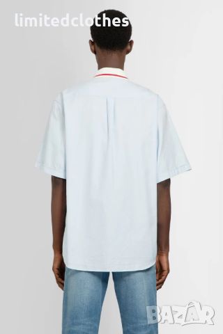 GUCCI Sky Blue Oxford Pique Collar Logo Oversized Мъжка Риза с Къс Ръкав size 50 (L / XL), снимка 8 - Ризи - 46130945