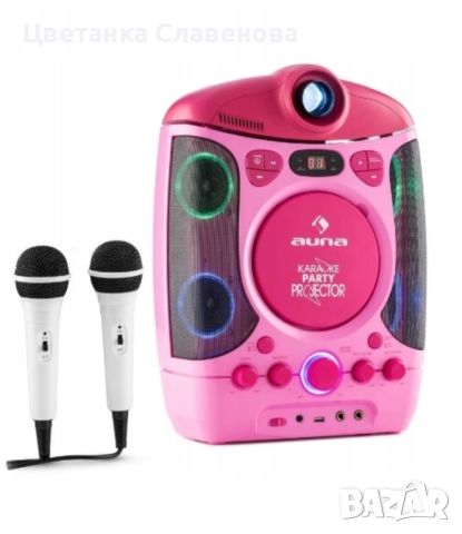 Продавам Комплект за караоке Kara Projectura розов + комплект LED микрофон Kara Dazzl