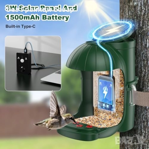 Нова Хранилка за диви птици с камера 1080P соларна  с нощно виждане, снимка 4 - Други стоки за дома - 52816056
