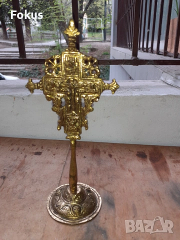 Православен бронзов настолен кръст разпятие религия икона, снимка 4 - Антикварни и старинни предмети - 54230460