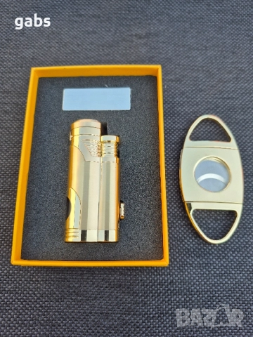 Стилна запалка за пури с лого и подарък резачка в подаръчна кутия, снимка 3 - Запалки - 52538359