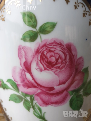 3бр вази Royal KPM 18-20-21см/КПМ Бавария стара немска порцеланова ваза/кобалт-цветя-злато-сребро, снимка 11 - Вази - 48897861