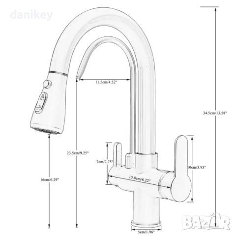 Нов смесител за кухня функция душ с възможност за филтрирана вода, снимка 4 - ВИК - 53002341