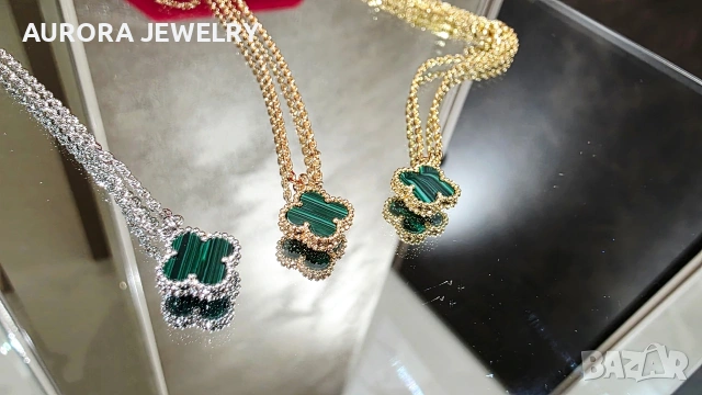 Van Cleef & Arpels VCA Gold Green Malachite Sweet Alhambra Clover Дамско Колие
