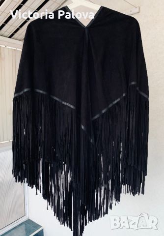 Луксозно кожено тънко яке-наметало с ресни STELLA-NOVA Дания, снимка 18 - Якета - 36027752