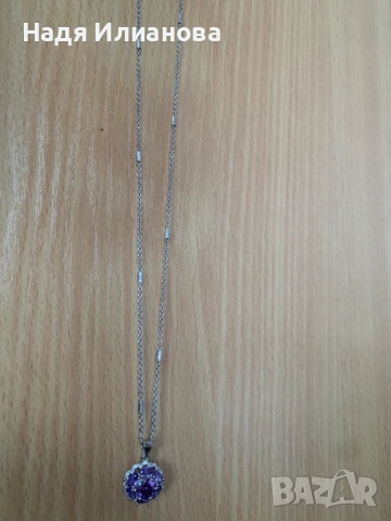 Нов! Сребърен медальон с аметист и циркони, снимка 2 - Колиета, медальони, синджири - 52901720