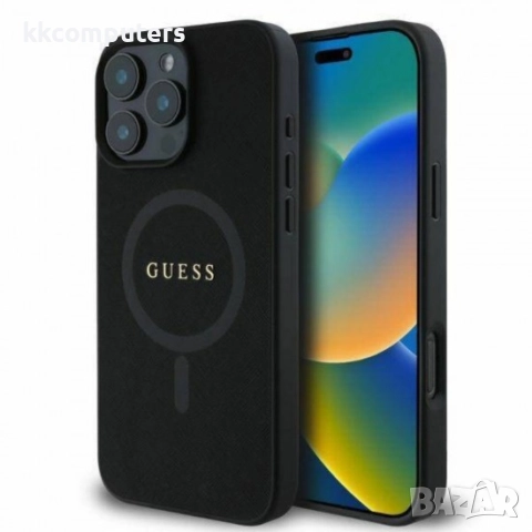 Оригинален кейс Guess Saffiano MagSafe и Протектор За iPhone 16 Pro Max (6.9), Черен