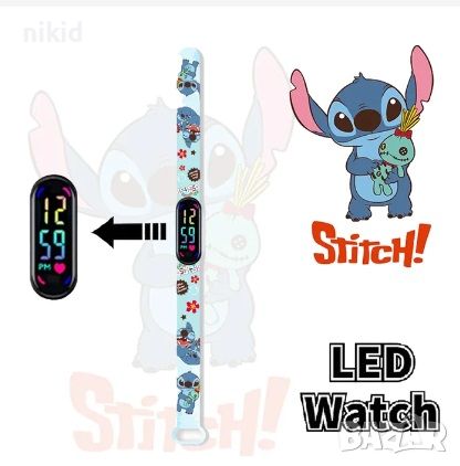 Led Стич Stitch Лило детски часовник електронен тип гривна, снимка 4 - Детски - 45635284