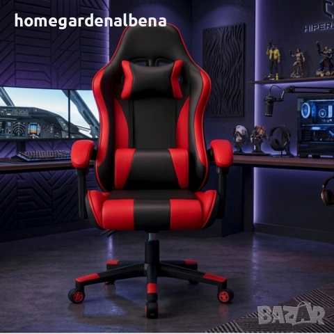 Ергономичен офис и геймърски стол – червен | Регулируем | Комфорт за гръб и врат, снимка 3 - Столове - 54205079