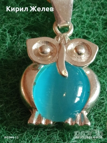 Сребърна висулка във формата на Бухал 🦉 с инкрустиран камък КОТЕШКО ОКО финно бижу 52625, снимка 4 - Колиета, медальони, синджири - 53777253