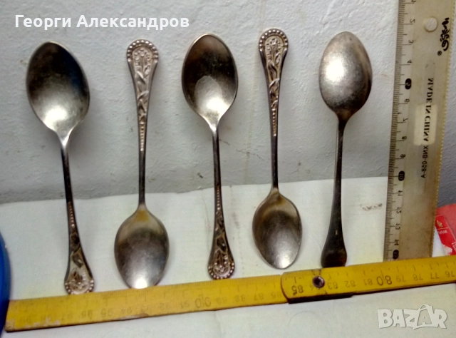 5 СТАРИННИ ДЕБЕЛО ПОСРЕБРЕНИ с Маркировка МК1-А БРОНЗОВИ ЛЪЖИЧКИ с Красива Флорална Орнаментика, снимка 5 - Антикварни и старинни предмети - 52936087