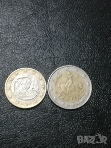 колекционерски 1 и 2 евро Гърция-2002 г. с буква S в звезда, снимка 3 - Нумизматика и бонистика - 53938947