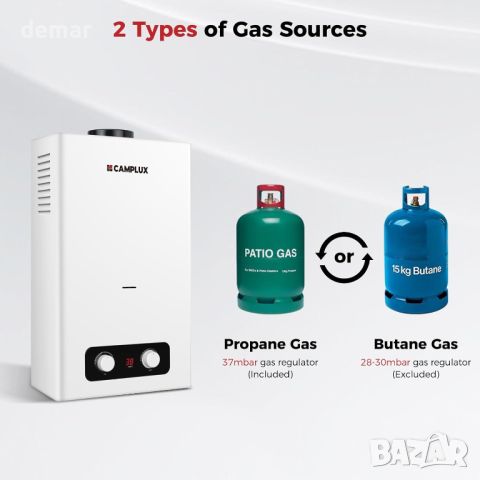 Газов бойлер 10 литра, външен бойлер CAMPLUX BD264, снимка 6 - Други стоки за дома - 45340345