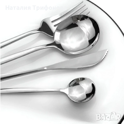 Комплект прибори за хранене в сребрист цвят от 24 части с луксозен дизайн и магнитна кутия