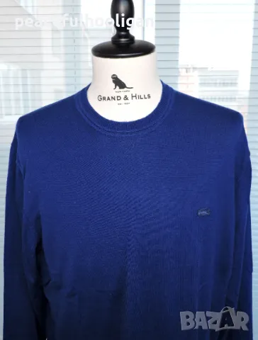 Lacoste Men`s Blue Round Neck Pure New Wool - прекрасен мъжки пуловер размер XL/2XL, снимка 2 - Пуловери - 48455443