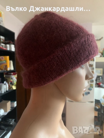 Зимна шапка в цвят бордо (състав мохер), снимка 2 - Шапки - 53768990