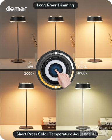 EDISHINE Настолна лампа LED акумулаторна сензорна 2 цветни режима външна преносима - бяла, черна, снимка 5 - Настолни лампи - 45652164