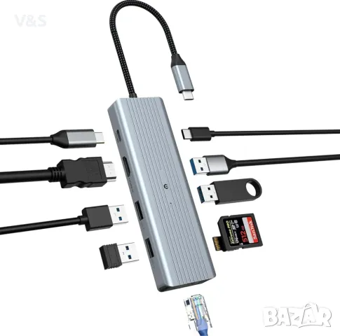 10 в 1 USB C хъб, докинг станция за адаптер TymypUSB C, 4K HDMI за Mac Pro/Air с LAN RJ45, USB C 3.0, снимка 3 - Други - 48413541