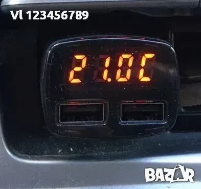 Автомобилен дигитален волтметър/термометър , тестер/ USB зарядно