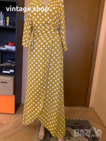 Рокля YAS  с десен точки в цввят горчица, размер M/L, снимка 4 - Рокли - 53811948