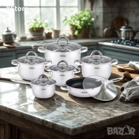 Комплект тенджери Rosberg, Неръждаема стомана, 6 части, Индукция, снимка 4 - Съдове за готвене - 52507442